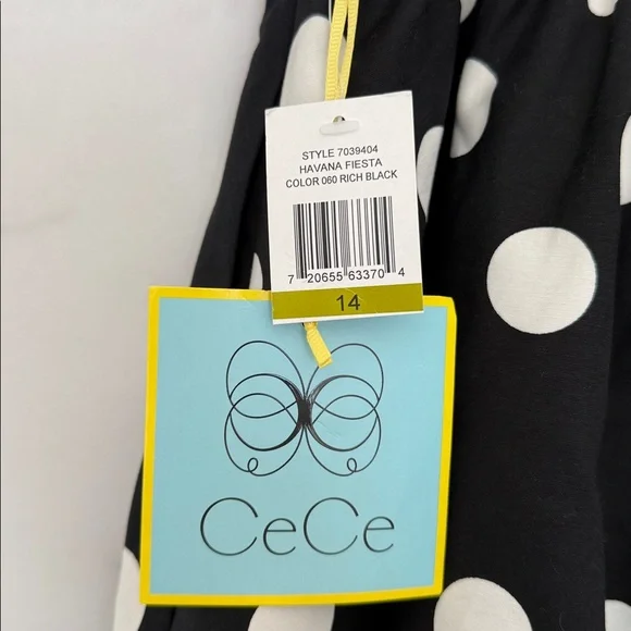 CECE Havana Fiesta Rich Black Polka Dot Skater Skirt Size 14 NWT - Picture 7 of 12